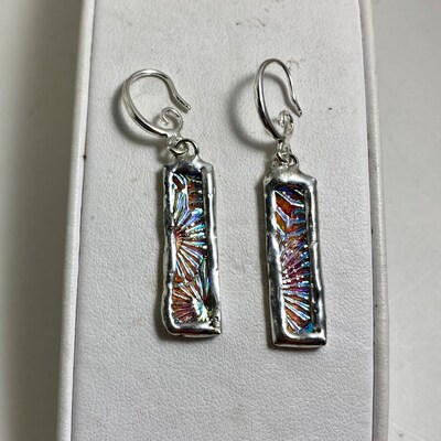SNOWFLAKE STICK Earrings by Hip Chick Glass, Stained Glass Art, Handmade Dangle Drop Earrings, Silver Drop Earrings, Handmade Je - image4